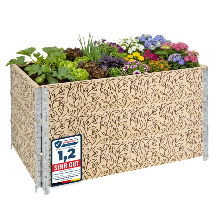 Garronda Holzaufsatzrahmen mit Print - Hochbeete für Pflanzen Blumen Kräuter Obst und Gemüse Aufbewahrungskiste aus Holz mit dekorativem Druck GD-0075 (120x80x20 cm, Blatt, 3St) – Bild 1