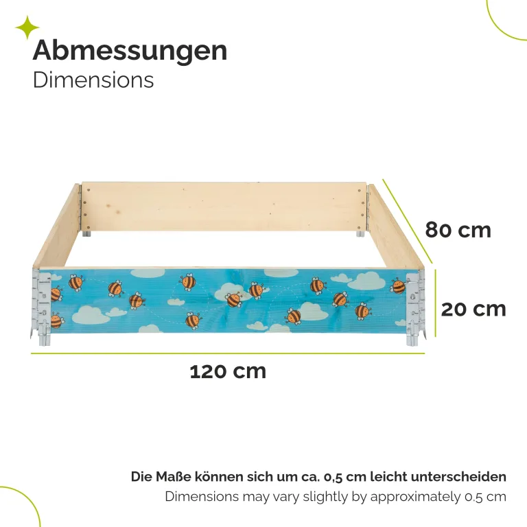 Garronda Holzaufsatzrahmen mit Print - Hochbeete für Pflanzen Blumen Kräuter Obst und Gemüse Aufbewahrungskiste aus Holz mit dekorativem Druck GD-0075 (120x80x20 cm, Biene mit Hintergrund, 1St) – Bild 2