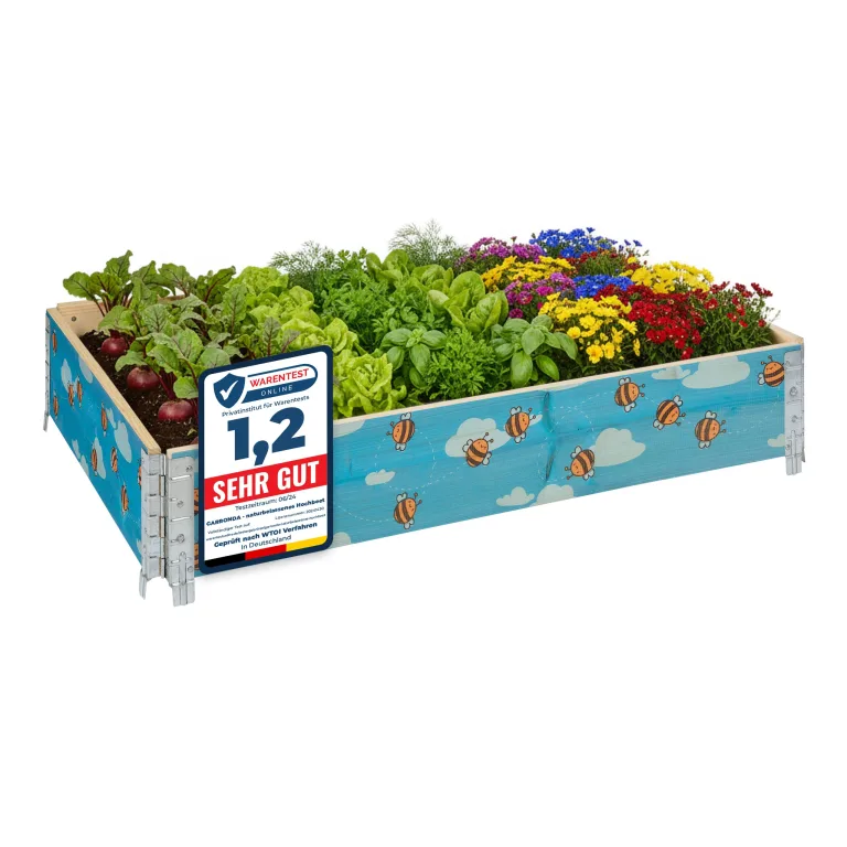 Garronda Holzaufsatzrahmen mit Print - Hochbeete für Pflanzen Blumen Kräuter Obst und Gemüse Aufbewahrungskiste aus Holz mit dekorativem Druck GD-0075 (120x80x20 cm, Biene mit Hintergrund, 1St) – Bild 1