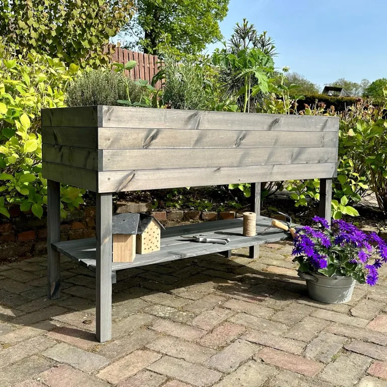 gartenetage Hochbeet XXL mit Ablage und Pflanzfolie - Nachhaltiges Design, Wetterfest, Rückenschonend, Praktische Ablage, Inklusive Pflanzfolie, Anthrazit – Bild 5
