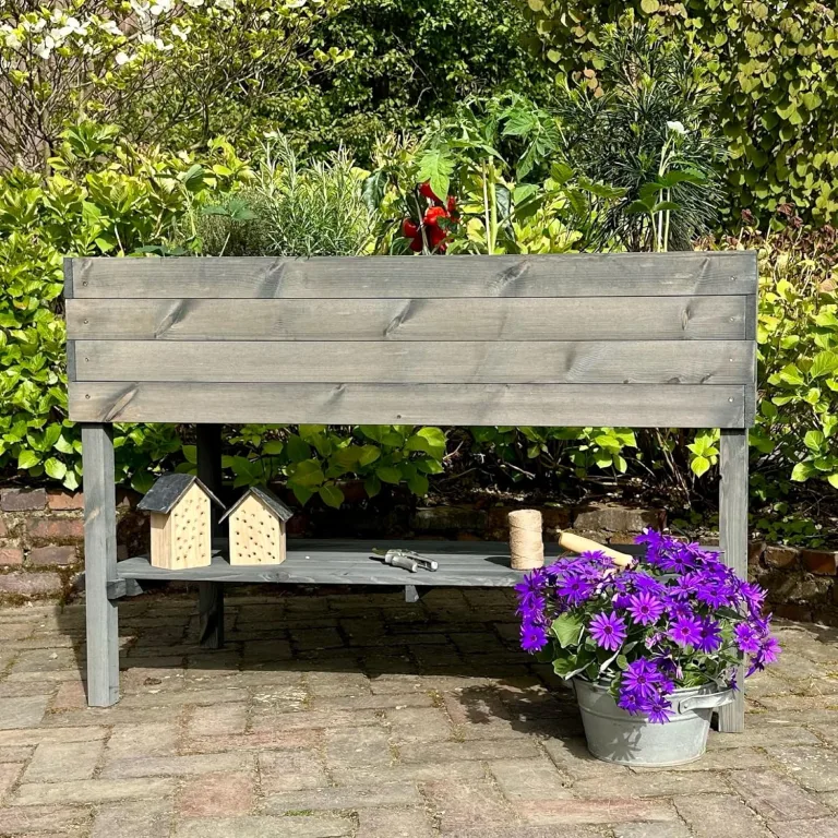 gartenetage Hochbeet XXL mit Ablage und Pflanzfolie - Nachhaltiges Design, Wetterfest, Rückenschonend, Praktische Ablage, Inklusive Pflanzfolie, Anthrazit – Bild 6
