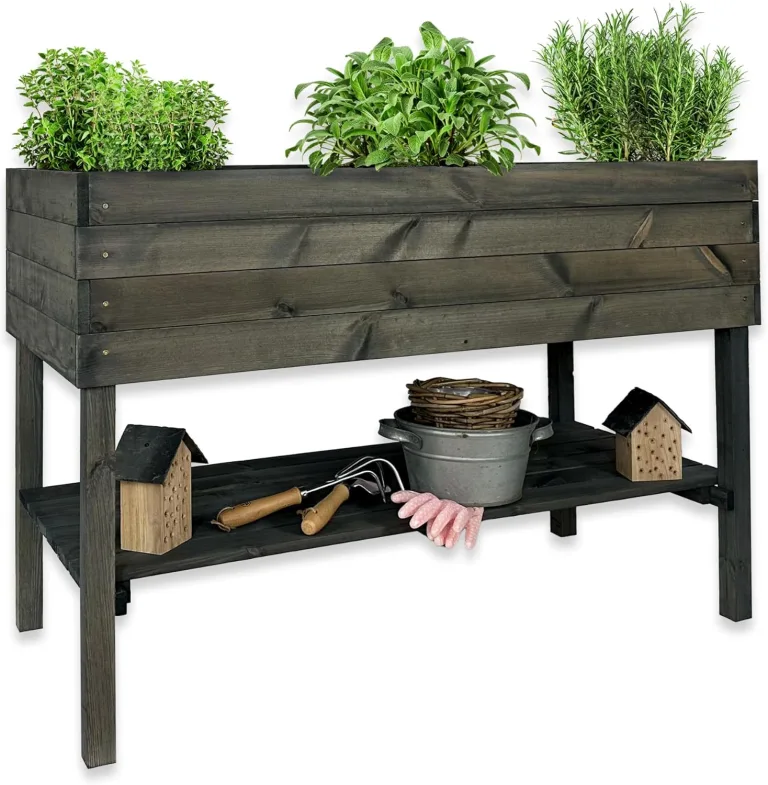 gartenetage Hochbeet XXL mit Ablage und Pflanzfolie - Nachhaltiges Design, Wetterfest, Rückenschonend, Praktische Ablage, Inklusive Pflanzfolie, Anthrazit – Bild 1