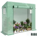 Outsunny Gewächshaus, 200 x 76 x 168 cm Foliengewächshaus mit Rolltür, Treibhaus, Tomatenhaus mit Seitenfenster, PE-Gitterfolie, Winterfest Pflanzenhaus für Garten, Balkon, Grün - Thumbnail 1