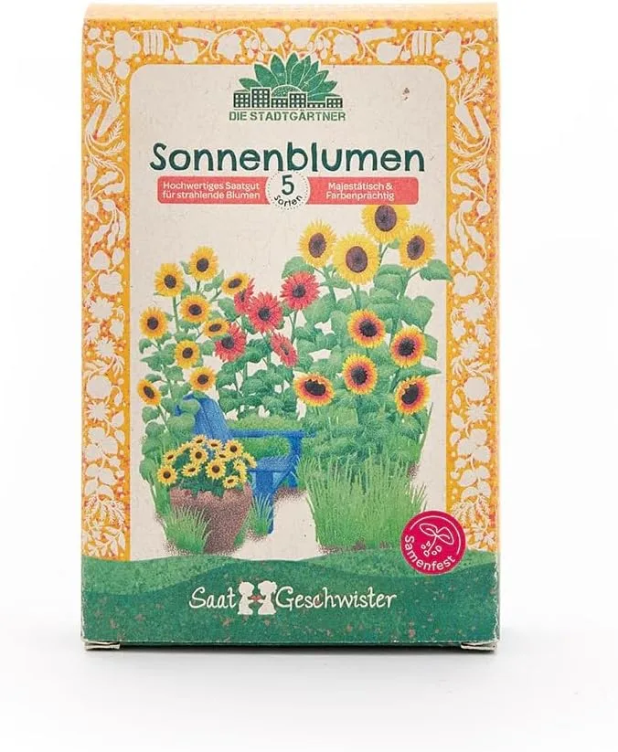Saatgut-Set mit 5 samenfesten Sonnenblumen-Sorten | Hochwertiges Saatgut | Geschenkidee für Gartenfreunde und Sonnenblumen-Liebhaber zum Geburtstag, Ostern etc. | IFür Garten, Balkon und Terrasse – Bild 1