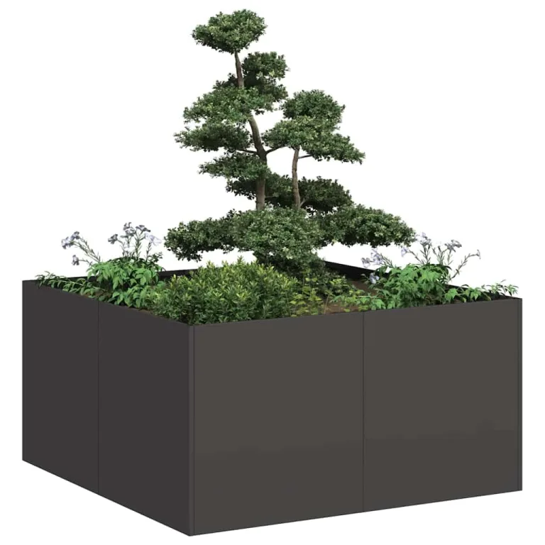 vidaXL Pflanzkübel Schwarz 80x80x40 cm Kaltgewalzter Stahl, Pflanzschale, Garten-Garten-Pflanzkübel, Outdoor-Pflanzgefäß, Hochbeet, Pflanzgefäß – Bild 4
