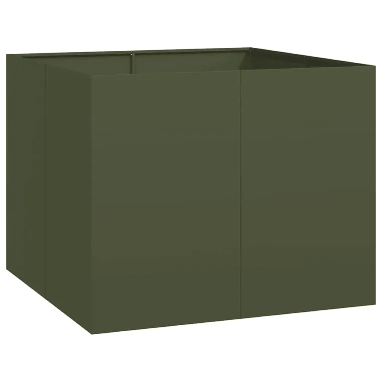 vidaXL Pflanzgefäß Olivgrün 100x100x80 cm Stahl, Pflanzschale, Garten-Garten-Pflanzkübel, Outdoor-Pflanzgefäß, Hochbeet, Pflanzgefäß, Blumenkasten – Bild 1