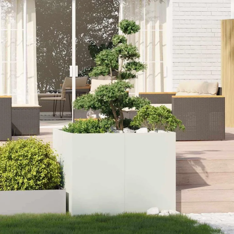 vidaXL Pflanzgefäß Weiß 100x100x80 cm Stahl, Pflanzschale, Garten-Garten-Pflanzkübel, Outdoor-Pflanzgefäß, Hochbeet, Pflanzgefäß, Blumenkasten – Bild 2