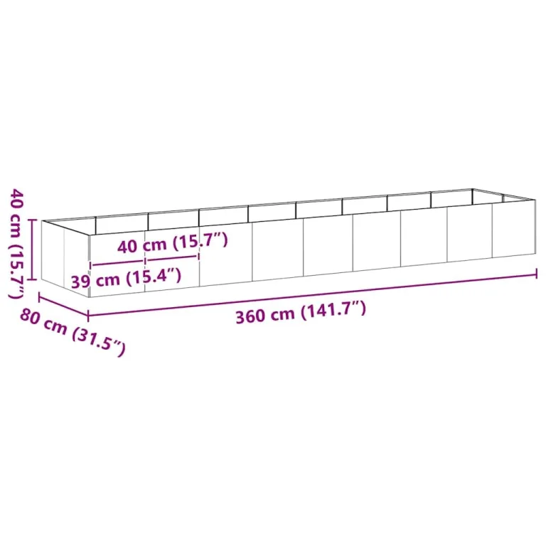 vidaXL Pflanzgefäß Olivgrün 360x80x40 cm Stahl, Pflanzschale, Garten-Garten-Pflanzkübel, Outdoor-Pflanzgefäß, Hochbeet, Pflanzgefäß, Blumenkasten – Bild 3