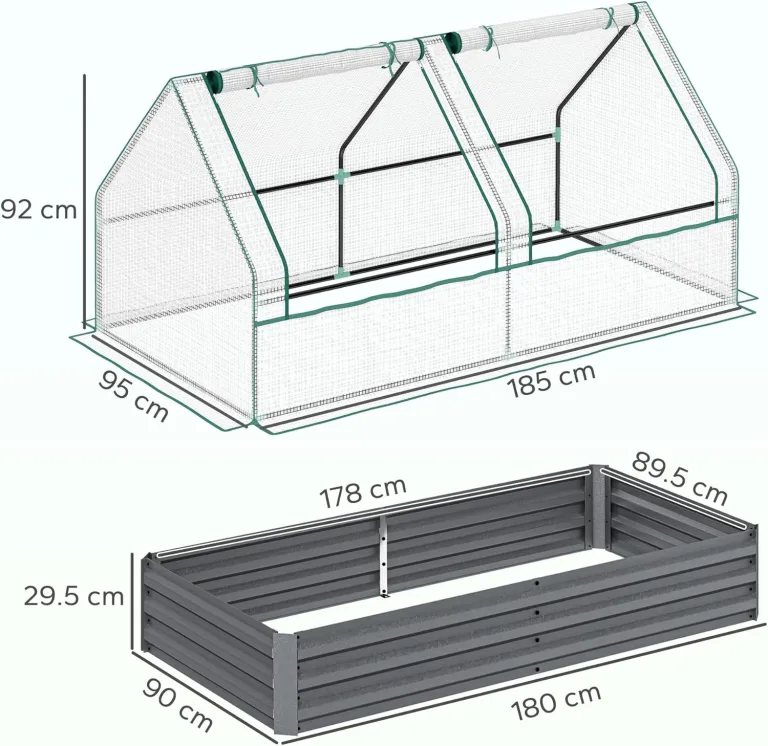 Outsunny Hochbeet mit Mini Gewächshaus, Outdoor Metall Pflanzkasten mit Abdeckung, für Kräuter und Gemüse, Nutzung für Terrasse, Garten, Balkon, Weiß und Dunkelgrau – Bild 7
