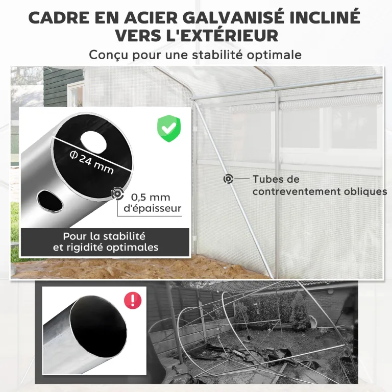 Outsunny Gartenhaus 12 m², 4 x 3 x 2 m Tunnelgewächshaus mit Rolltüren und großen Netzfenstern, Gewächshaus aus verzinktem Stahl und UV-beständigem 140 g/m² High Density PE, weiß – Bild 5