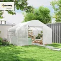 Outsunny Gartenhaus 12 m², 4 x 3 x 2 m Tunnelgewächshaus mit Rolltüren und großen Netzfenstern, Gewächshaus aus verzinktem Stahl und UV-beständigem 140 g/m² High Density PE, weiß - Thumbnail 2