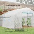 Outsunny Gartenhaus 12 m², 4 x 3 x 2 m Tunnelgewächshaus mit Rolltüren und großen Netzfenstern, Gewächshaus aus verzinktem Stahl und UV-beständigem 140 g/m² High Density PE, weiß - Thumbnail 4