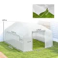 Outsunny Gartenhaus 12 m², 4 x 3 x 2 m Tunnelgewächshaus mit Rolltüren und großen Netzfenstern, Gewächshaus aus verzinktem Stahl und UV-beständigem 140 g/m² High Density PE, weiß - Thumbnail 7