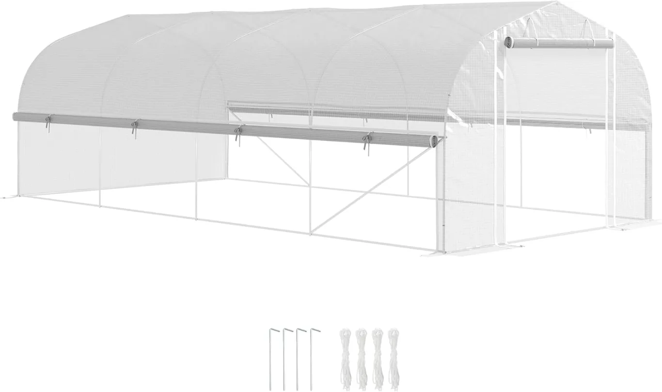 Outsunny Gewächshaus 6 x 3 x 2 m Foliengewächshaus mit 8 Fenster & Tür, Aufrollbar Seitenwänden, UV-beständiger Folientunnel Tomatenhaus mit verzinkten Stahlrahmen, Weiß - Bild 1