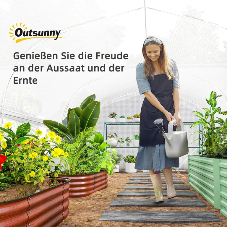 Outsunny Gewächshaus 6 x 3 x 2 m Foliengewächshaus mit 8 Fenster & Tür, Aufrollbar Seitenwänden, UV-beständiger Folientunnel Tomatenhaus mit verzinkten Stahlrahmen, Weiß – Bild 8