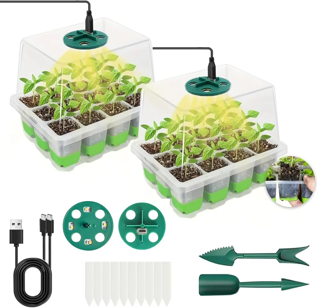 Mini Gewächshaus mit Licht, Anzucht Gewächshaus, Sonnenähnliche Pflanzenlichter mit vollem Spektrum, Anzuchtset Zimmergewächshaus Anzuchtkasten pflanzenlampe anzucht (transparent Base)