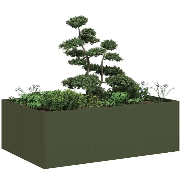 vidaXL Pflanzkübel Olivgrün 120x80x40 cm Stahl, Pflanzschale, Garten-Garten-Pflanzkübel, Outdoor-Pflanzgefäß, Hochbeet, Pflanzgefäß, Blumenkasten – Bild 4