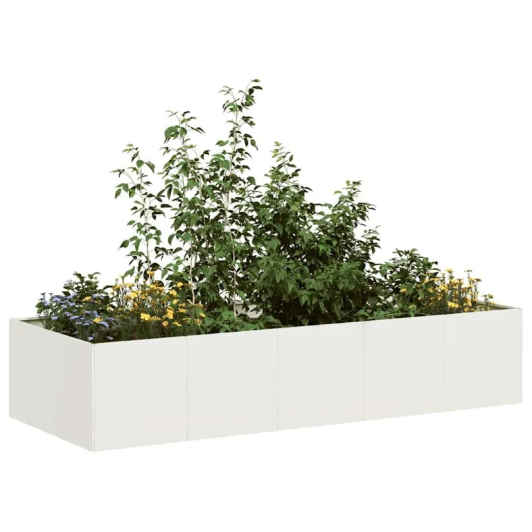 vidaXL Pflanzgefäß Weiß 200x80x40 cm Stahl, Pflanzschale, Garten-Garten-Pflanzkübel, Outdoor-Pflanzgefäß, Hochbeet, Pflanzgefäß, Blumenkasten – Bild 4