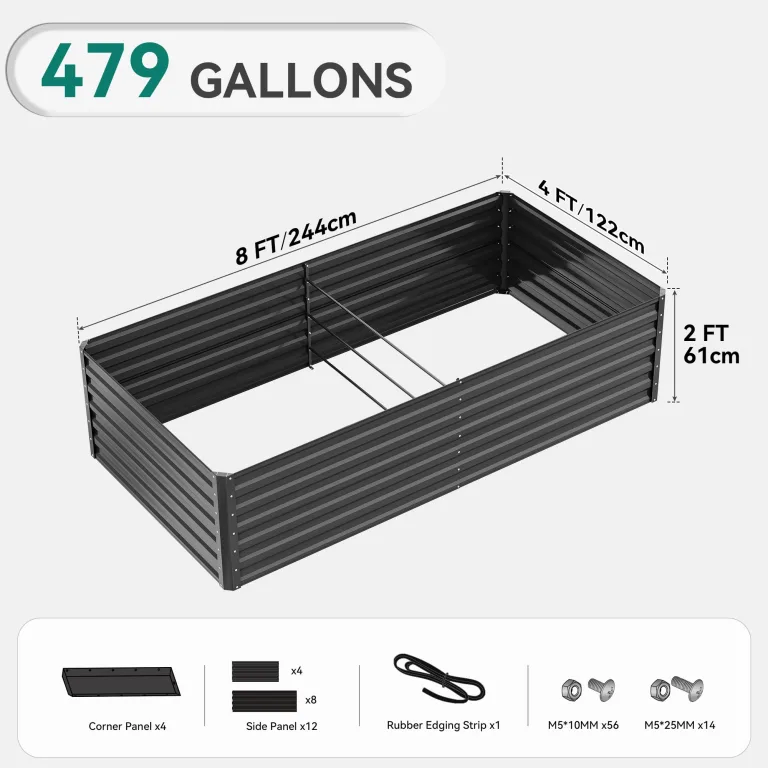 YITAHOME 2er-Set Hochbeet Metall 240x120x58cm, Hochbeete-Kit aus Verdicktem Zink-Aluminium-Magnesium-Edelstahl-Metall Hochbeete für Garten mit Stützstange & Handschuhe für Gemüse, Blumen (Schwarz) – Bild 2