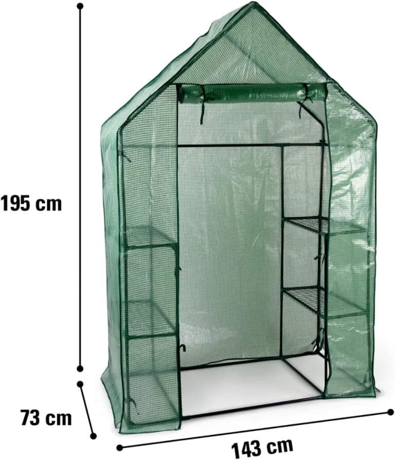 Kinzo Gewächshaus 143 x 73 x 195 cm - Mini Gewächshaus mit 6 Ebenen - Foliengewächshaus Klein - Gewächshaus Zubehör für Kinder und Garten - Kompakter Wintergarten - Transparent und Grün – Bild 5