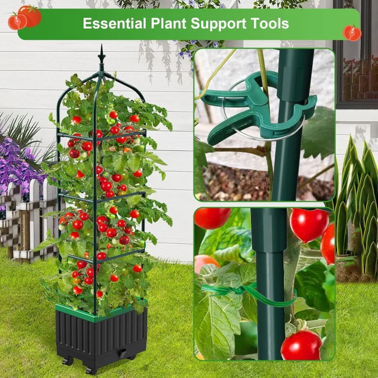 Rankhilfe Obelisk mit Blumenkasten auf Rollen,175cm Tomaten Pflanzkasten mit Spalier Selbstbewässernde Tomaten-Pflanzkästen für Kletterpflanzen, Tomatenkäfig für Patio Gewächshaus Gartenarbeit – Bild 8