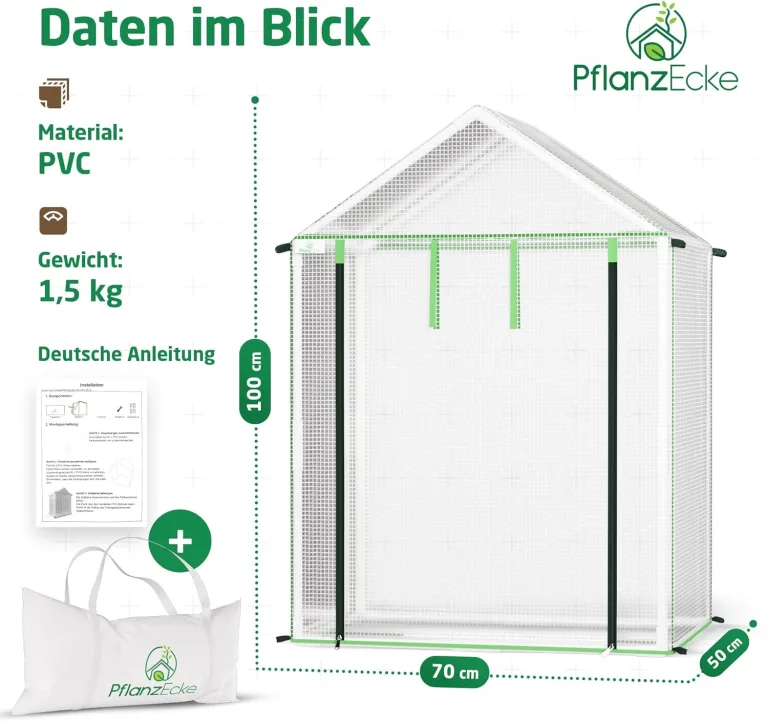 Tomatengewächshaus klein 70x50x100 cm – UV-beständiges Foliengewächshaus mit Erdnägeln & PVC-Folie | Stabiles Gewächshaus für Garten & Balkon | Grow-Zelt für Pflanzen | Greenhouse | Winter – Bild 7