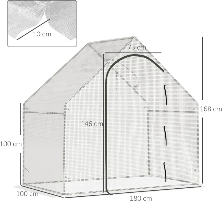 Outsunny Gewächshaus, 180 x 100 x 168 cm Foliengewächshaus mit Rolltür, Treibhaus, Tomatenhaus mit Obenfenster, PE-Gitterfolie, Winterfest Pflanzenhaus für Garten, Balkon, Weiß – Bild 8