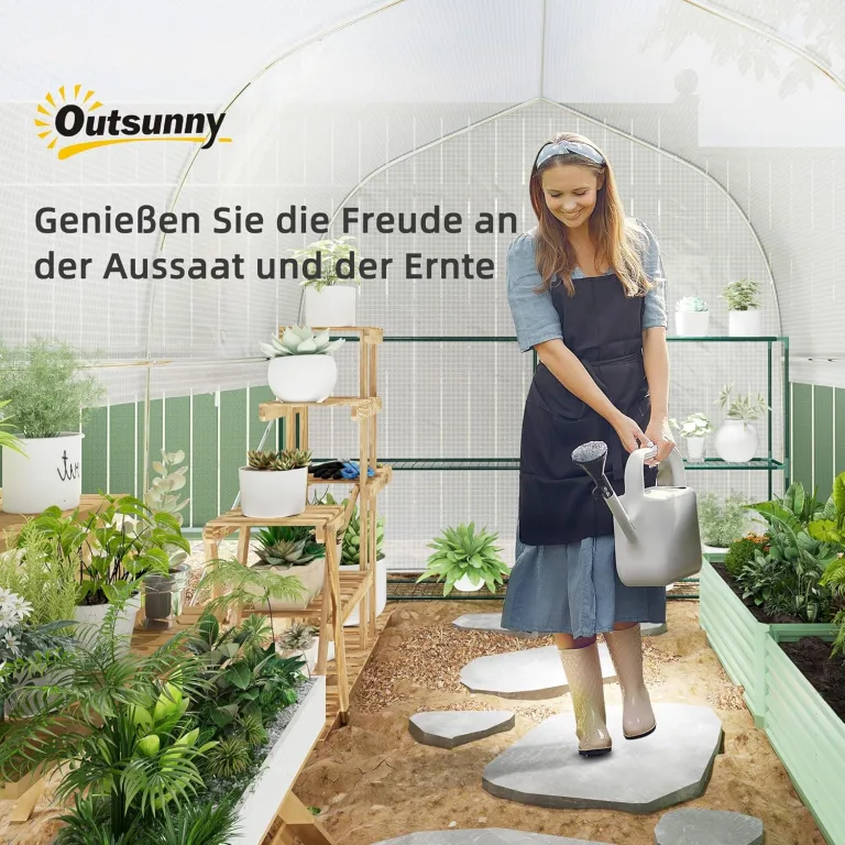 Outsunny Gewächshaus 3 x 2 x 2 m Foliengewächshaus mit 4 Fenster & Tür, Aufrollbar Seitenwänden, UV-beständiger Folientunnel Tomatenhaus mit verzinkten Stahlrahmen, Weiß – Bild 8