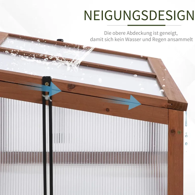 Outsunny Frühbeet Holz, Mini Gewächshaus 100 x 65 x 40 cm, Treibhaus mit Abdeckung, UV Schutz, lichtdurchlässig Frühbeetkasten, Winterfest Hochbeet für Garten, Braun – Bild 3