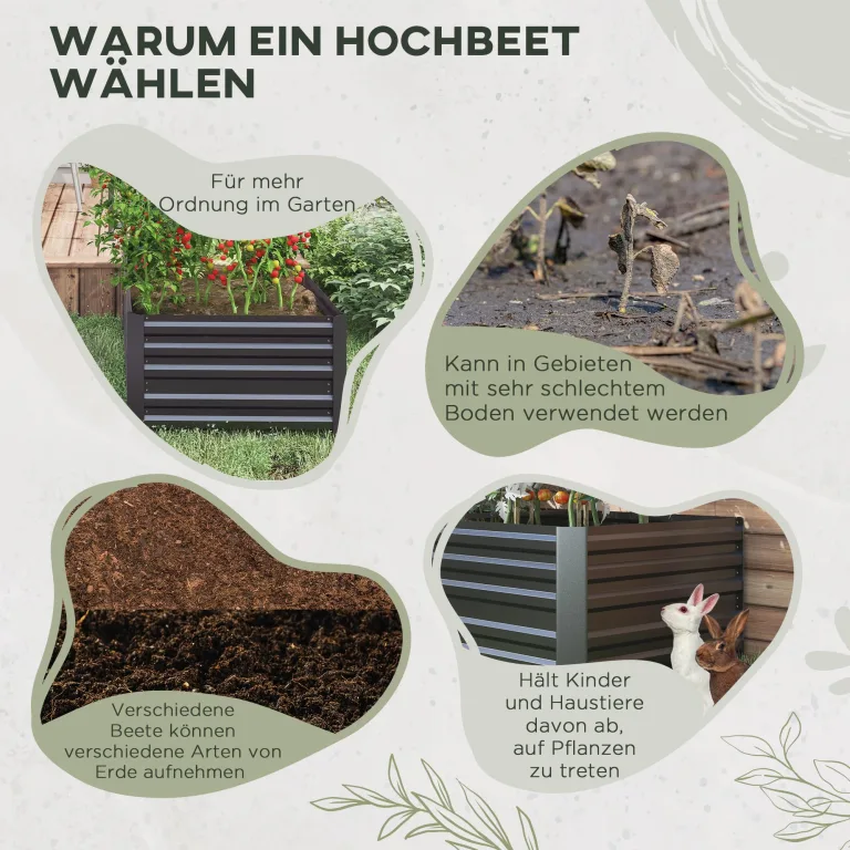 Outsunny Hochbeet aus Stahl, Pflanzbeet Frühbeet Gartenbeet Blumenkasten steckbar, Pflanzkasten Pflanzkübel Gemüsebeet 180x90x60cm für Garten Balkon Terrasse, Gartenspalier für Blumen, Pflanzen, Obst – Bild 5