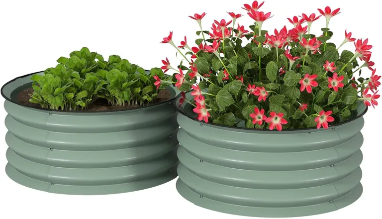 Outsunny 2er-Set Hochbeet aus Stahl, Pflanzbeet Frühbeet Gartenbeet Blumenkasten stapelbar, Pflanzkasten Gemüsebeet Ø60x30cm für Garten Balkon, Pflanzkübel für Blumen, Pflanzen, Gemüse – Bild 1