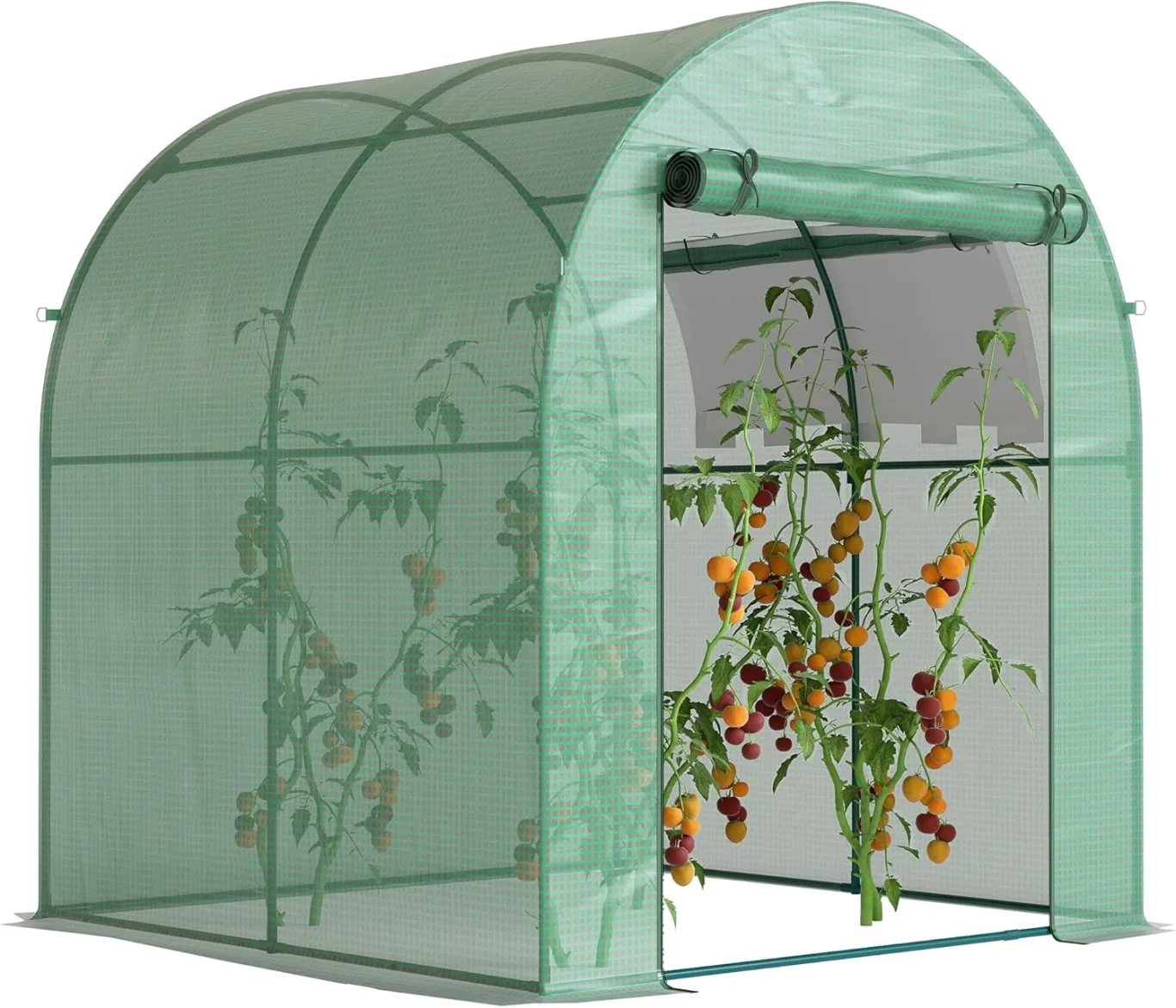 Outsunny Gewächshaus, Foliengewächshaus mit Aufrollbare Fenster & Tür, Netzfenster UV Schutz, Folientunnel, Tomatenhaus Winterfest Treibhaus für Garten, Balkon, 1,8 x 1,8 x 2 m Grün - Bild 1