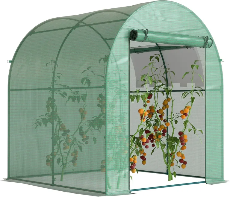 Outsunny Gewächshaus, Foliengewächshaus mit Aufrollbare Fenster & Tür, Netzfenster UV Schutz, Folientunnel, Tomatenhaus Winterfest Treibhaus für Garten, Balkon, 1,8 x 1,8 x 2 m Grün – Bild 1