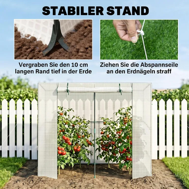 Outsunny Gewächshaus mit Rolltür 2 Fenster, Winterfest Foliengewächshaus aus Stahl, Treibhaus für Balkon, Garten, Tomatenhaus mit UV Schutz 200x76x170cm Tomatengewächshaus für Gemüse Blumen, Weiß – Bild 6