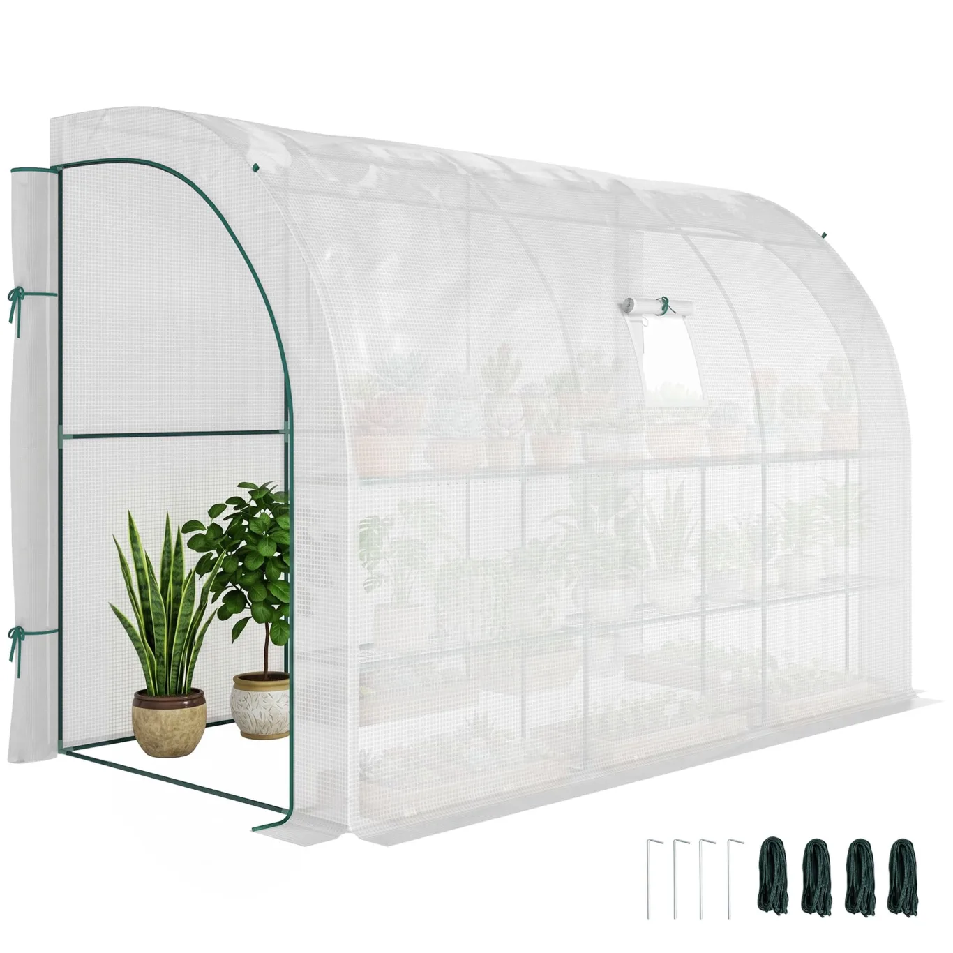 Outsunny Gewächshaus mit Regale Fenster, winterfest Foliengewächshaus aus Stahl, wandmontiert Treibhaus für Balkon, Garten, Tomatenhaus 300x150x213cm Tomatengewächshaus für Gemüse Blumen Pflanzen Weiß - Bild 1