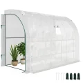 Outsunny Gewächshaus mit Regale Fenster, winterfest Foliengewächshaus aus Stahl, wandmontiert Treibhaus für Balkon, Garten, Tomatenhaus 300x150x213cm Tomatengewächshaus für Gemüse Blumen Pflanzen Weiß - Thumbnail 1