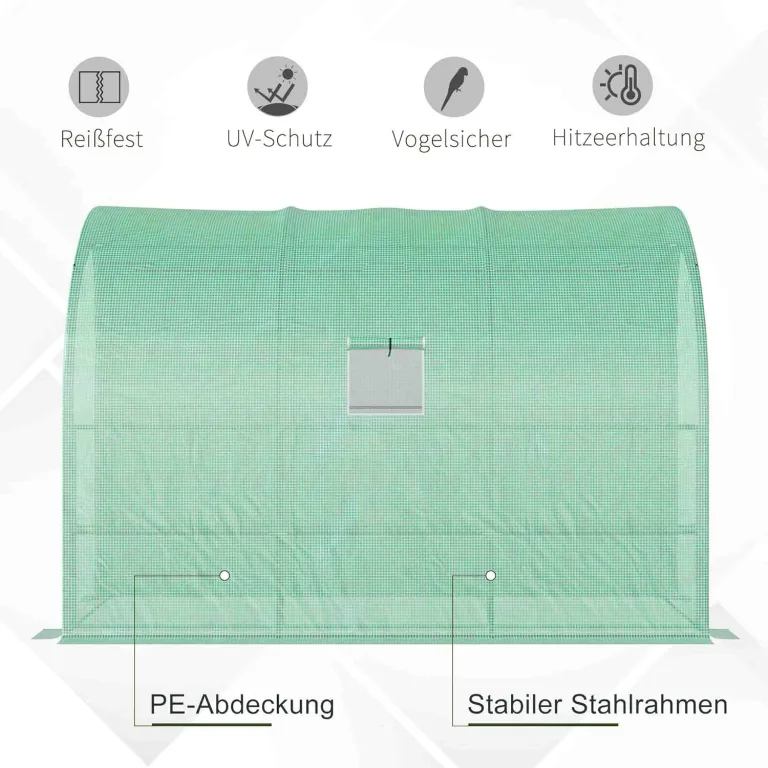 Outsunny Gewächshaus mit Regale Fenster, winterfest Foliengewächshaus aus Stahl, wandmontiert Treibhaus für Balkon, Garten, Tomatenhaus 300x150x213cm Tomatengewächshaus für Gemüse Blumen Pflanzen Grün – Bild 5