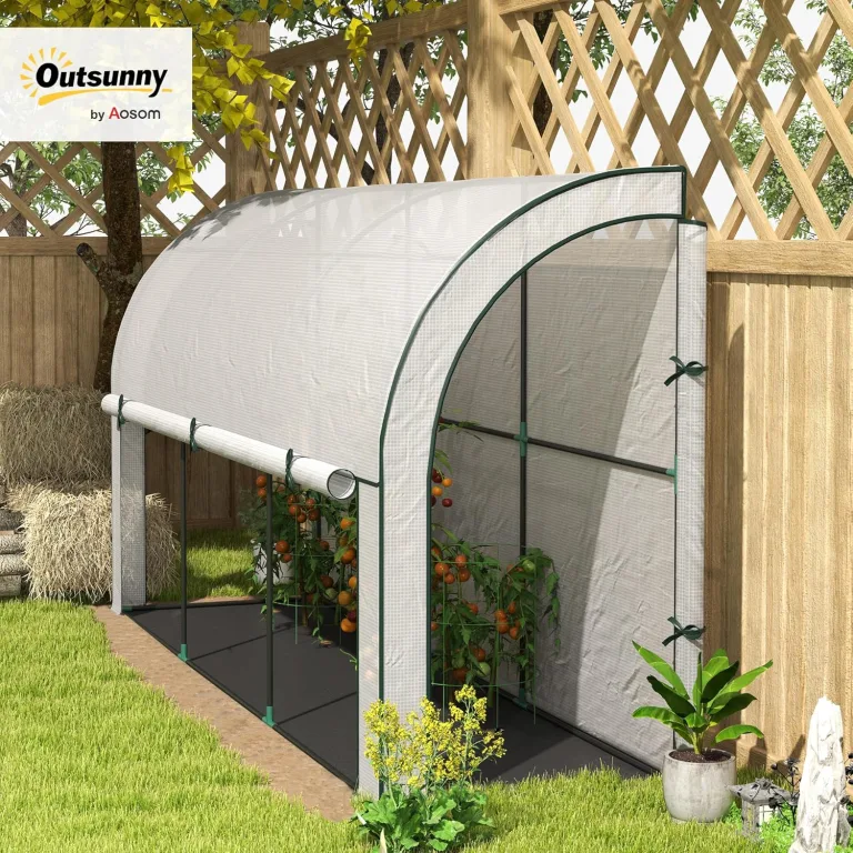 Outsunny Gewächshaus mit Rolltür, Winterfest Foliengewächshaus aus Stahl, Treibhaus für Balkon, Garten, Tomatenhaus mit UV Schutz 200x80x157cm Tomatengewächshaus für Gemüse Blumen Pflanzen Weiß – Bild 2