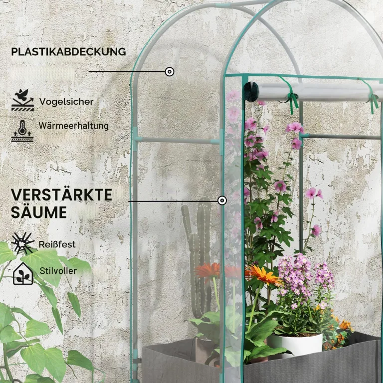 Outsunny Mini-Gewächshaus Gartengewächshaus Balkongewächshaus mit Pflanzsack und verstärkter Kunststoffhülle, Wintergewächshaus mit Rolltür, für Gemüse, Blumen, 89 x 50 x 152 cm, transparent – Bild 3