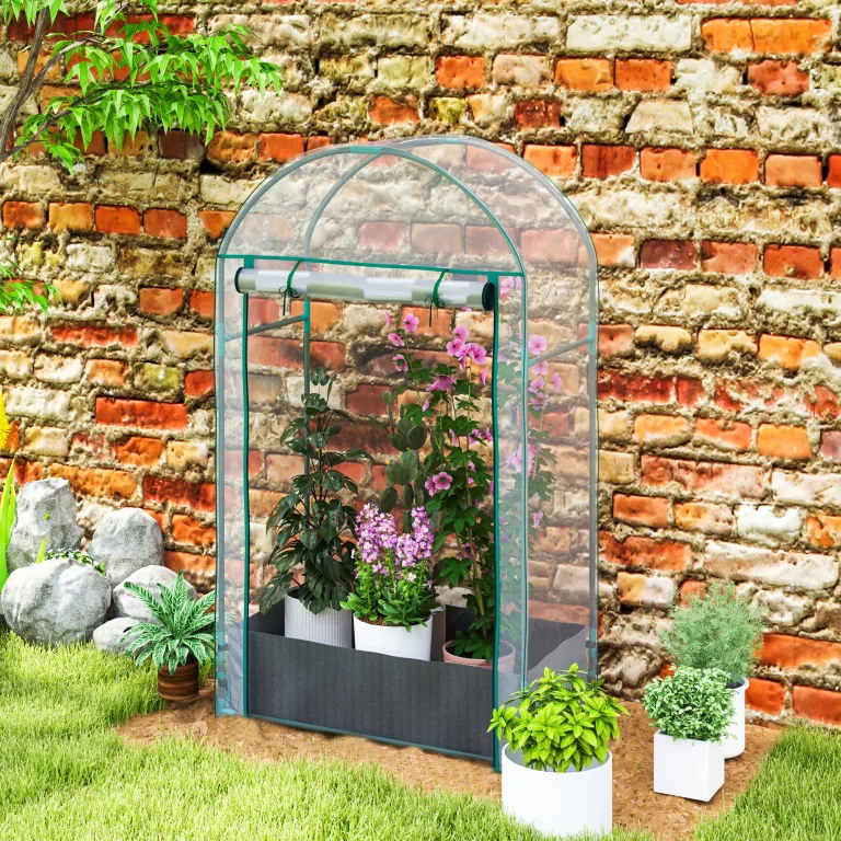 Outsunny Mini-Gewächshaus Gartengewächshaus Balkongewächshaus mit Pflanzsack und verstärkter Kunststoffhülle, Wintergewächshaus mit Rolltür, für Gemüse, Blumen, 89 x 50 x 152 cm, transparent – Bild 8