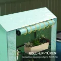 Outsunny Gewächshaus mit Regale Rolltür, winterfest Foliengewächshaus aus Stahl, Treibhaus für Balkon, Garten, Tomatenhaus mit UV schutz 100x40x150cm Tomatengewächshaus für Gemüse Blumen Pflanzen Grün - Thumbnail 5