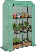 Outsunny Gewächshaus mit Regale Rolltür, winterfest Foliengewächshaus aus Stahl, Treibhaus für Balkon, Garten, Tomatenhaus mit UV schutz 100x40x150cm Tomatengewächshaus für Gemüse Blumen Pflanzen Grün - Thumbnail 1