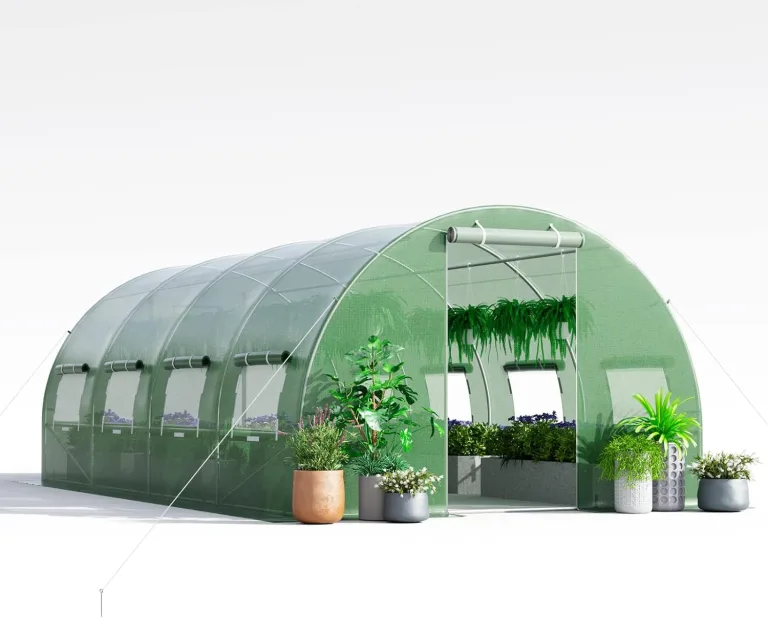 COSTWAY Gewächshaus, 6x3x2m|18m², Foliengewächshaus mit Metallgestell, Treibhaus mit 10 aufrollbaren Netzfenstern & 2 Reißverschlusstüren, Garten Folientunnel, für Tomaten Blumen Obst Gemüse, Grün – Bild 1