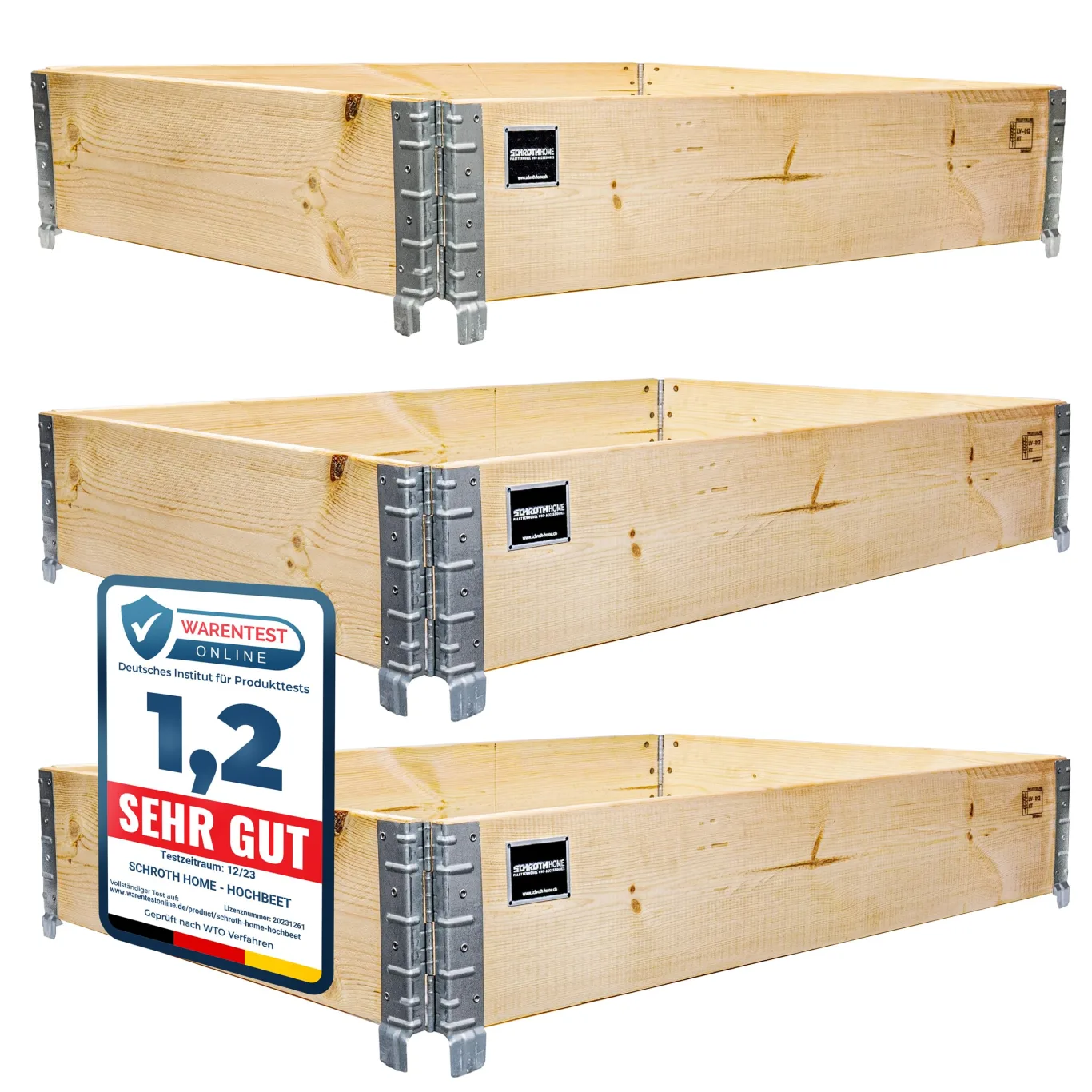 Schroth Home Hochbeet 120x80x20cm rechteckig 3 Stück - optional mit Rankhilfe- Palettenrahmen aus Holz - Hochbeet für Garten - faltbar - steckbar & stapelbar - Bild 1