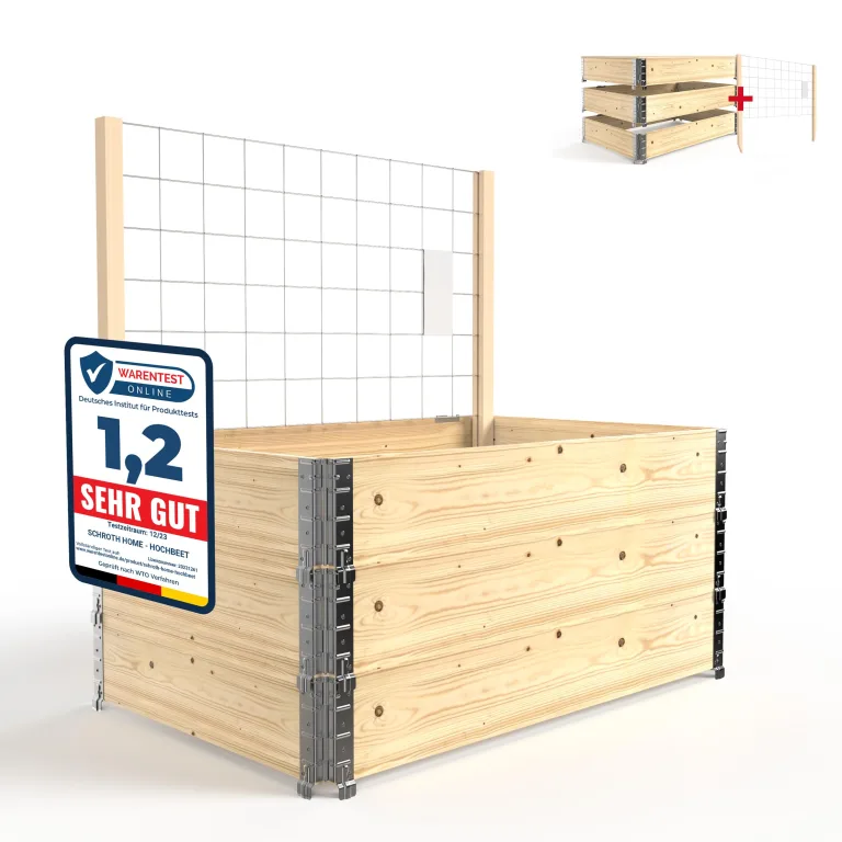 Schroth Home Hochbeet 120x80x20cm rechteckig 3 Stück - optional mit Rankhilfe- Palettenrahmen aus Holz - Hochbeet für Garten - faltbar - steckbar & stapelbar – Bild 7
