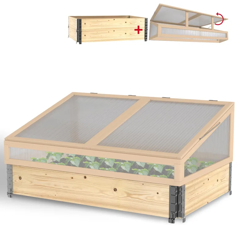 Schroth Home Hochbeet 120x80x20cm rechteckig 3 Stück - optional mit Rankhilfe- Palettenrahmen aus Holz - Hochbeet für Garten - faltbar - steckbar & stapelbar – Bild 8