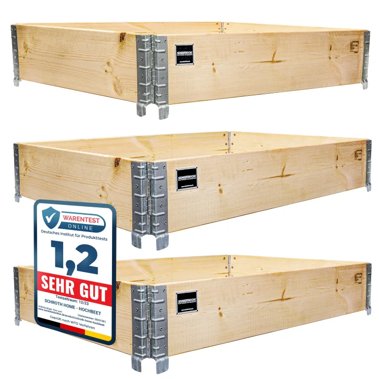 Schroth Home Hochbeet 120x80x20cm rechteckig 3 Stück - optional mit Rankhilfe- Palettenrahmen aus Holz - Hochbeet für Garten - faltbar - steckbar & stapelbar – Bild 1