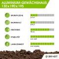 BRAST Gewächshaus Aluminium mit Fundament | 42 Modelle | 130x190x195cm - 490x250x235cm | TÜV geprüft | 6mm Hohlkammerplatten | rostfrei wetterfest temperaturbeständig | 130x190x195cm Silber - Thumbnail 5