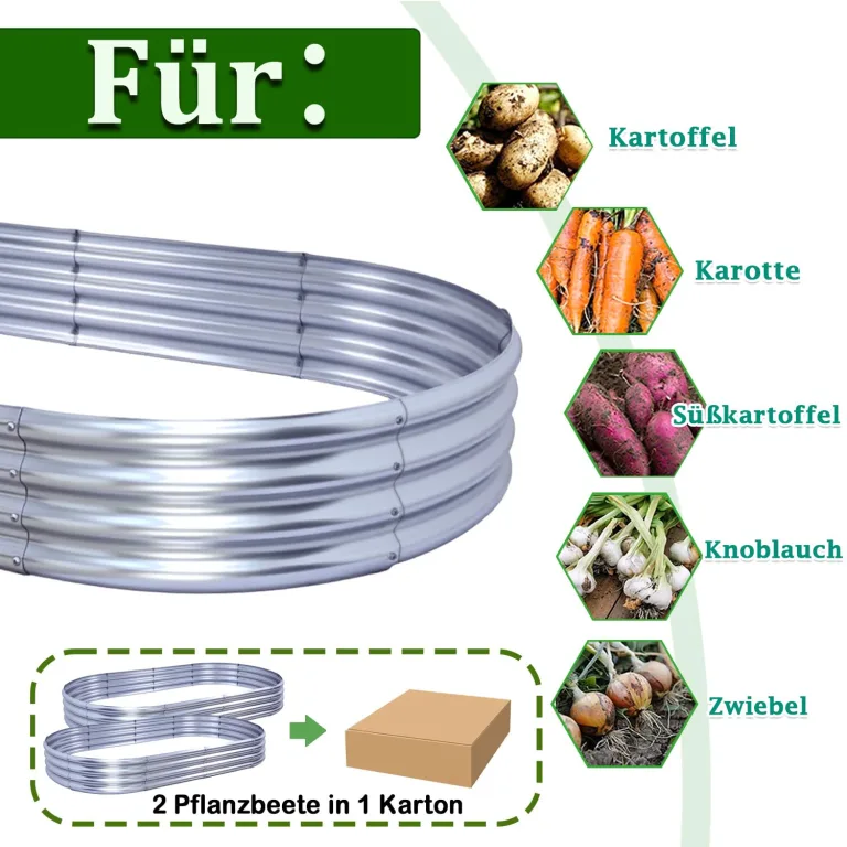 2 Stück Hochbeet Metall 240×120×29 cm Pflanzbeet Gartenbeet aus Verzinktem Stahl Pflanzkasten für Gemüse, Blumen, Kräuter, Oval, 240×120×29 cm (8x4x1 FT) 2Pcs Raised Bed – Bild 6