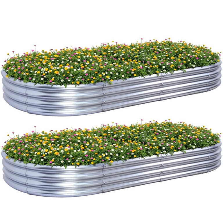 2 Stück Hochbeet Metall 240×120×29 cm Pflanzbeet Gartenbeet aus Verzinktem Stahl Pflanzkasten für Gemüse, Blumen, Kräuter, Oval, 240×120×29 cm (8x4x1 FT) 2Pcs Raised Bed – Bild 1